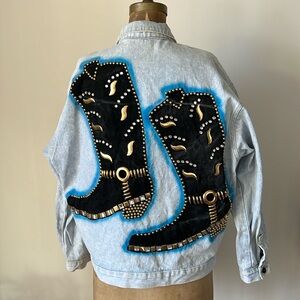 Rare Vintage 1980’s Cowboy Boots Jean Jacket Rodeo Western Cowgirl